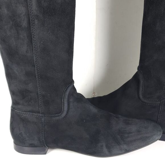 TORY BURCH Women's Selma US8,5M Black Suede Logo Zip Knee High Riding Boots - Picture 9 of 16